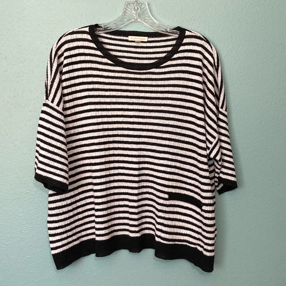 Eileen Fisher ribbed drop-shoulder oversized boxy striped sweater tee